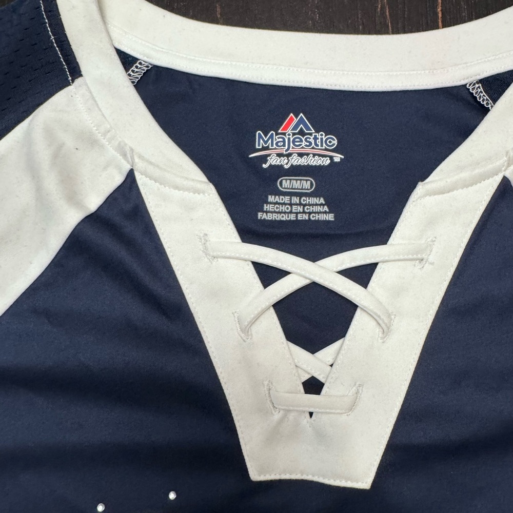 Los Angeles Rams Majestic Navy and White Lace-Up Athletic Jersey Top - Picture 2 of 5